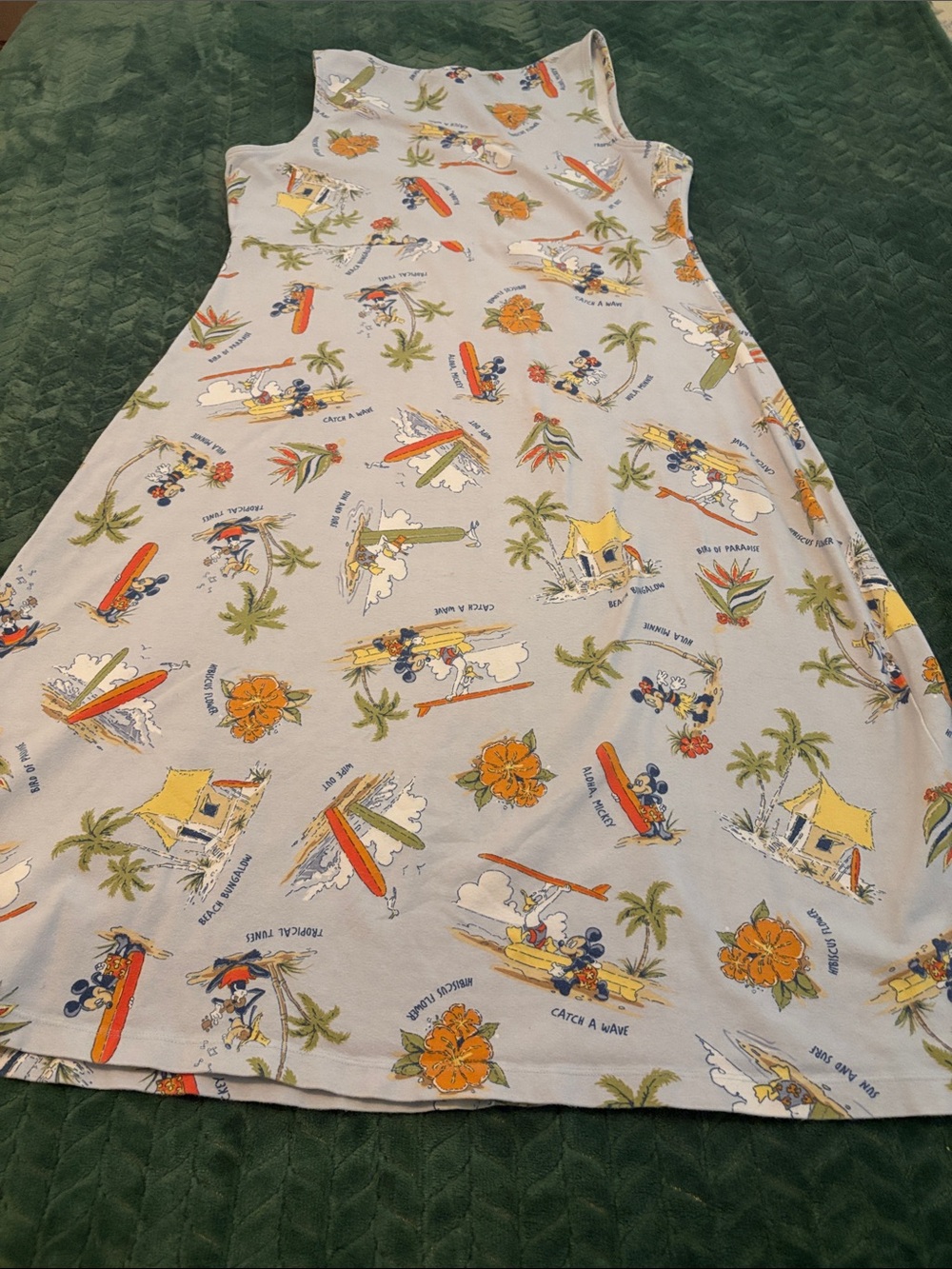 Y2K Vintage Disney Hawaiian Midi Dress Blue Gray Resort Wear Line Retro Large - Picture 4 of 8